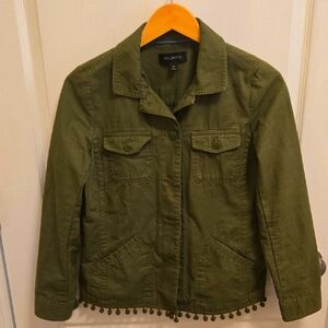 Talbots Green Utility Jacket with Pom Poms. Size XS Womens